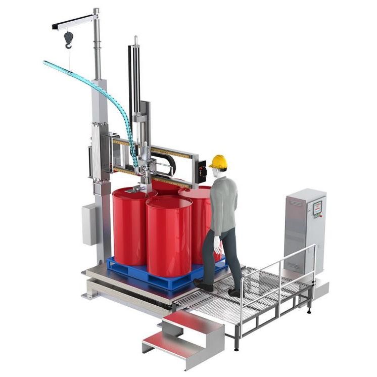 Machine de remplissage d'additifs chimiques à culbuteur de baril IBC